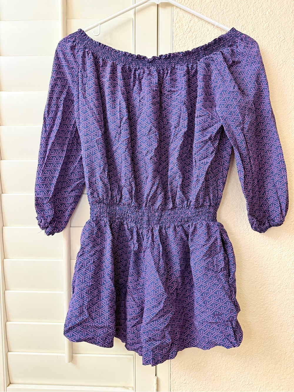 Banana Republic Purple Geometric Smocked Waist Dress
